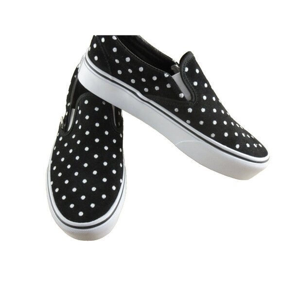 Vans Women's Classic Slip On Platform Suede Polka Dot Shoes Black White Sizes - Picture 5 of 7